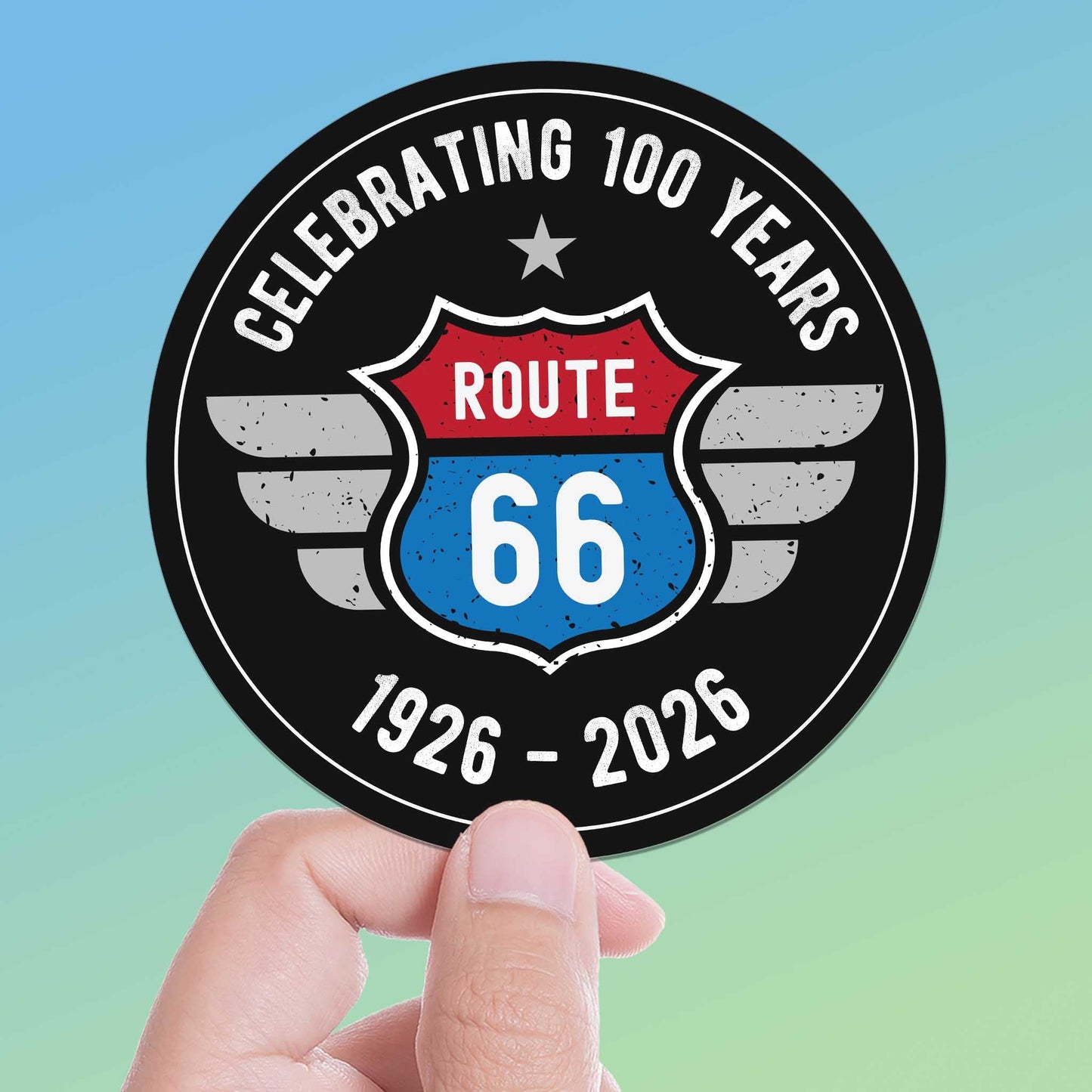 100th Anniversary Route 66 Sticker - Black Circle
