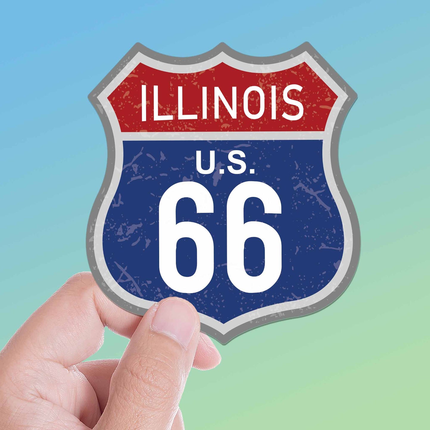 Illinois Blue Route 66 Sticker - Cool IL Vintage Highway Sign Decal