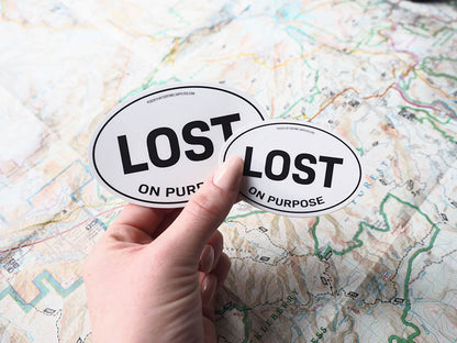 Lost on Purpose White Oval Bumper Sticker - 3" & 4"