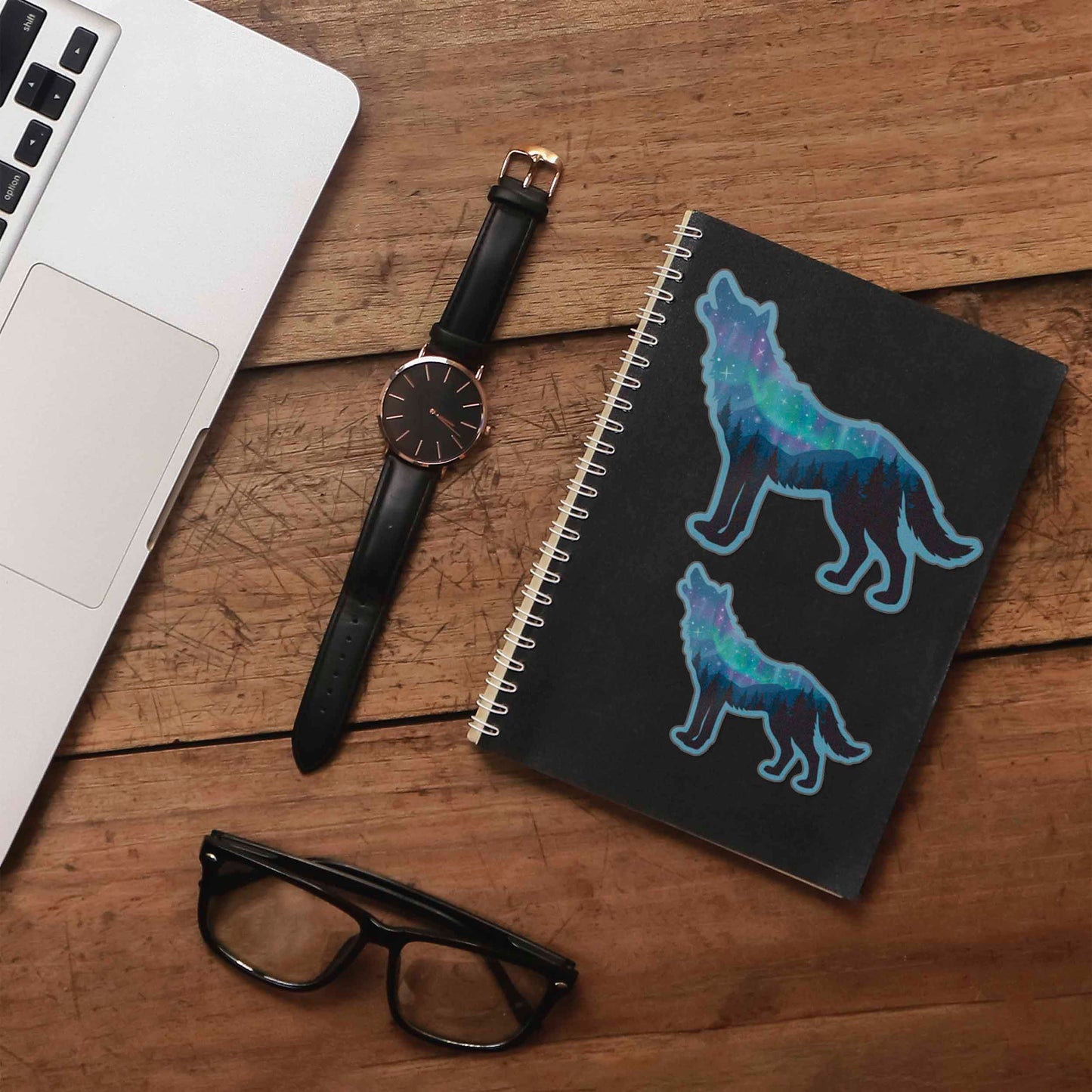 Northern Lights Wolf Sticker - Cool Aurora Decals