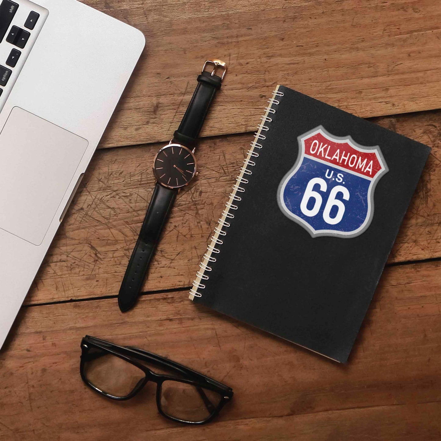Oklahoma Blue Route 66 Sticker - Cool OK Vintage Highway Sign Decal