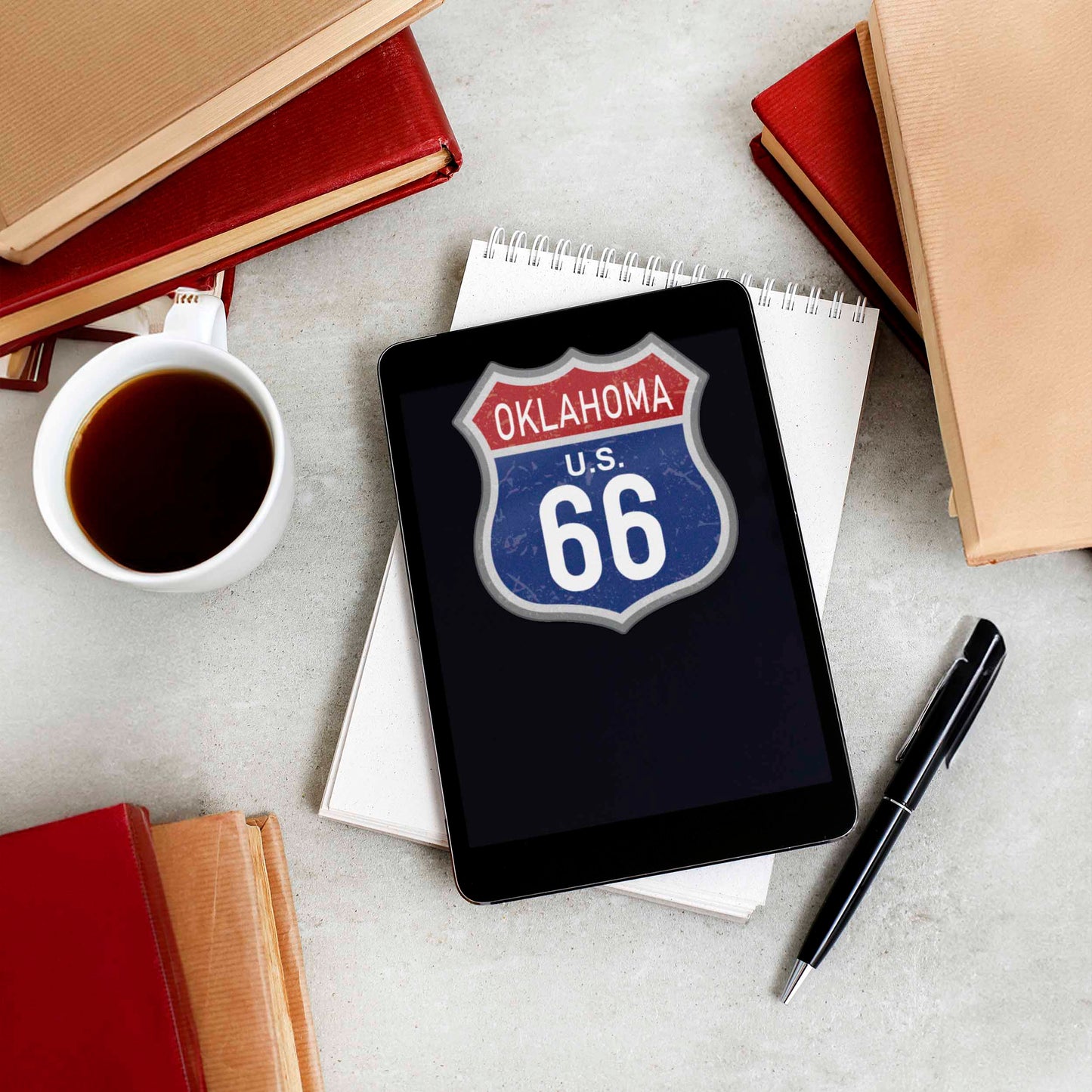 Oklahoma Blue Route 66 Sticker - Cool OK Vintage Highway Sign Decal