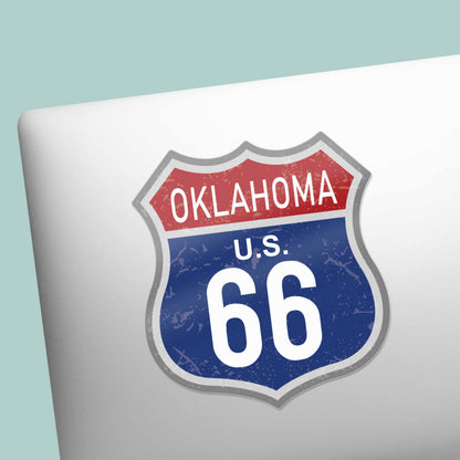 Oklahoma Blue Route 66 Sticker - Cool OK Vintage Highway Sign Decal