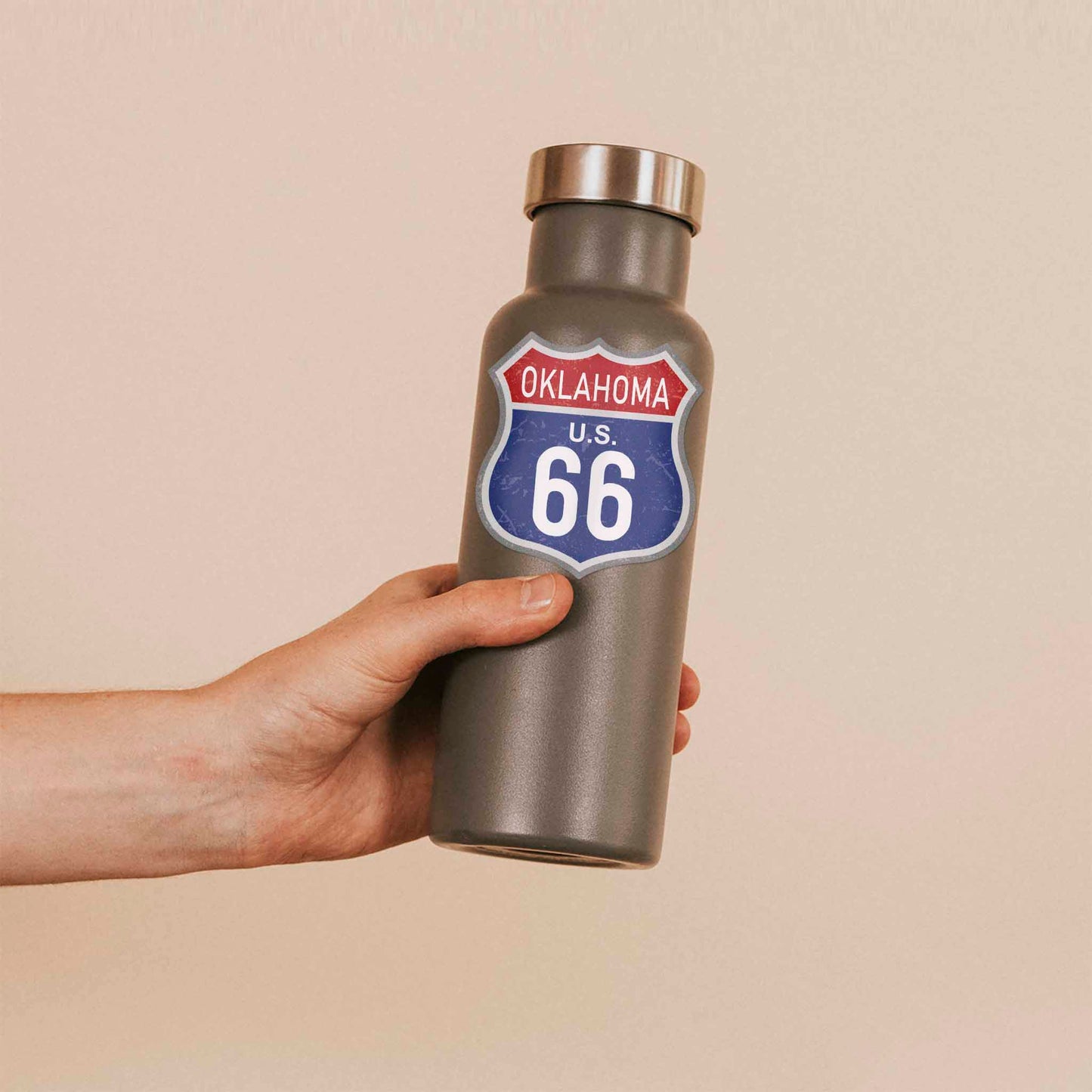 Oklahoma Blue Route 66 Sticker - Cool OK Vintage Highway Sign Decal