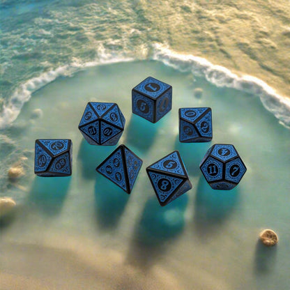Magic Flame - Blue - 7 Piece DnD Dice Set | Acrylic RPG Gaming Dice