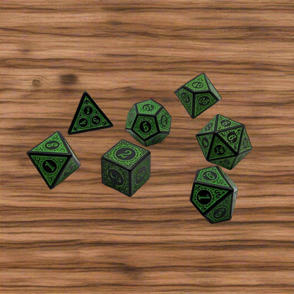 Magic Flame - Green - 7 Piece DnD Dice Set | Acrylic RPG Gaming Dice