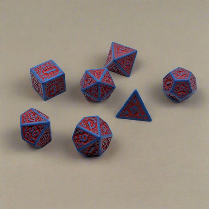Magic Flame - Red Blue - 7 Piece DnD Dice Set | Acrylic RPG Gaming Dice