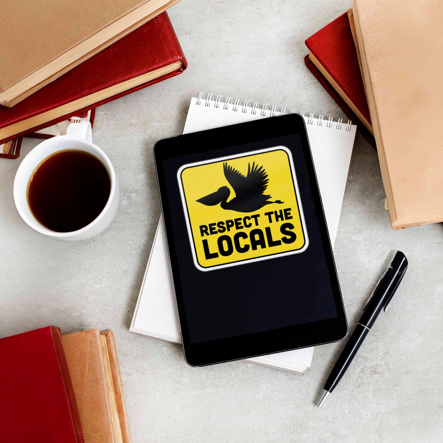 Respect the Locals Pelican Sticker - Funny Beach Bird Decal
