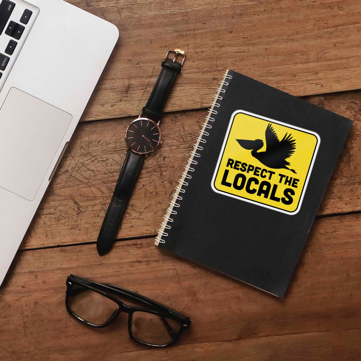 Respect the Locals Pelican Sticker - Funny Beach Bird Decal