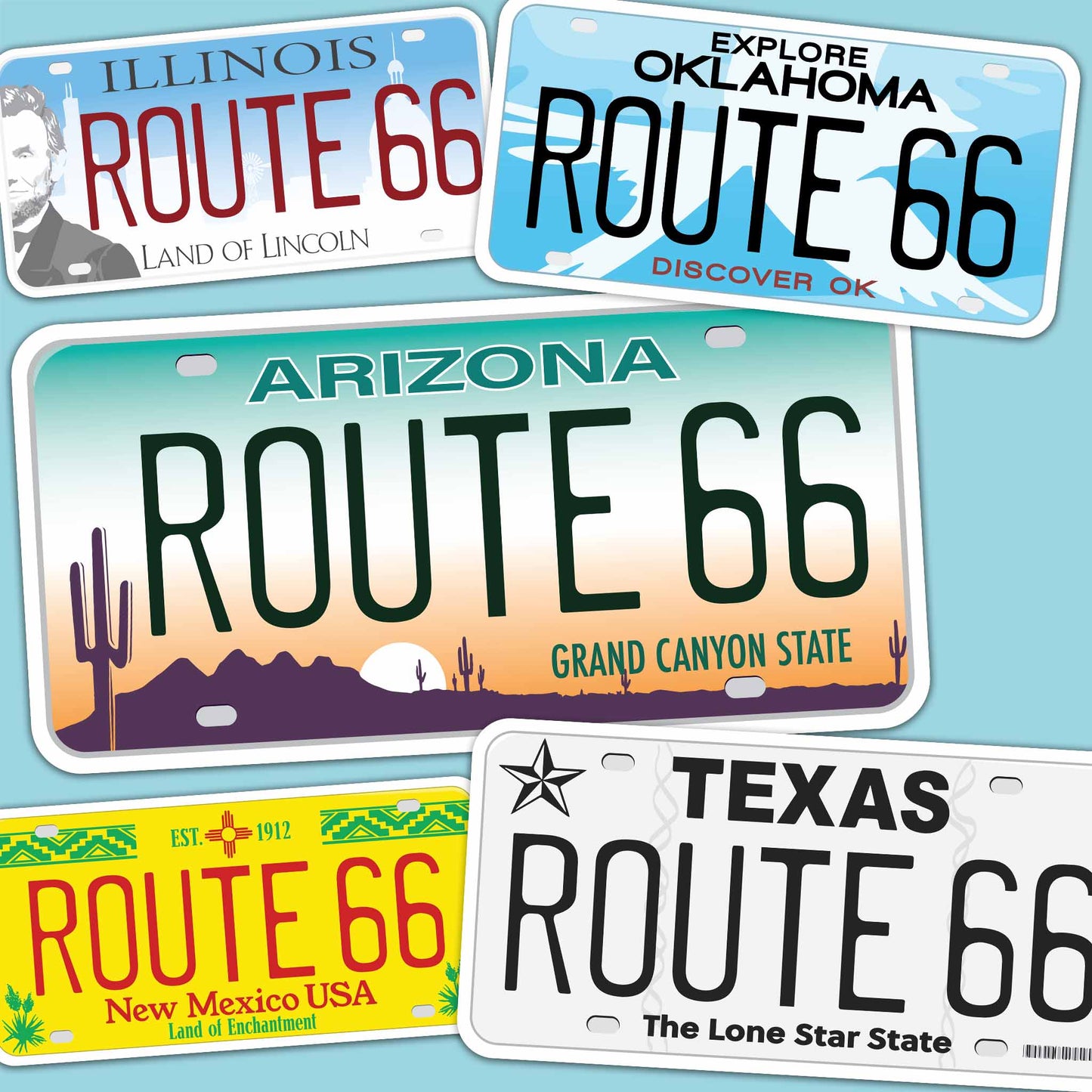 Route 66 State License Plate Bumper Stickers - Choose Your State Decal